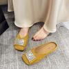 Fashion bag head half slippers women's versatile non-slip rhinestones 2025 new spring and autumn square head outer wear flat single shoes