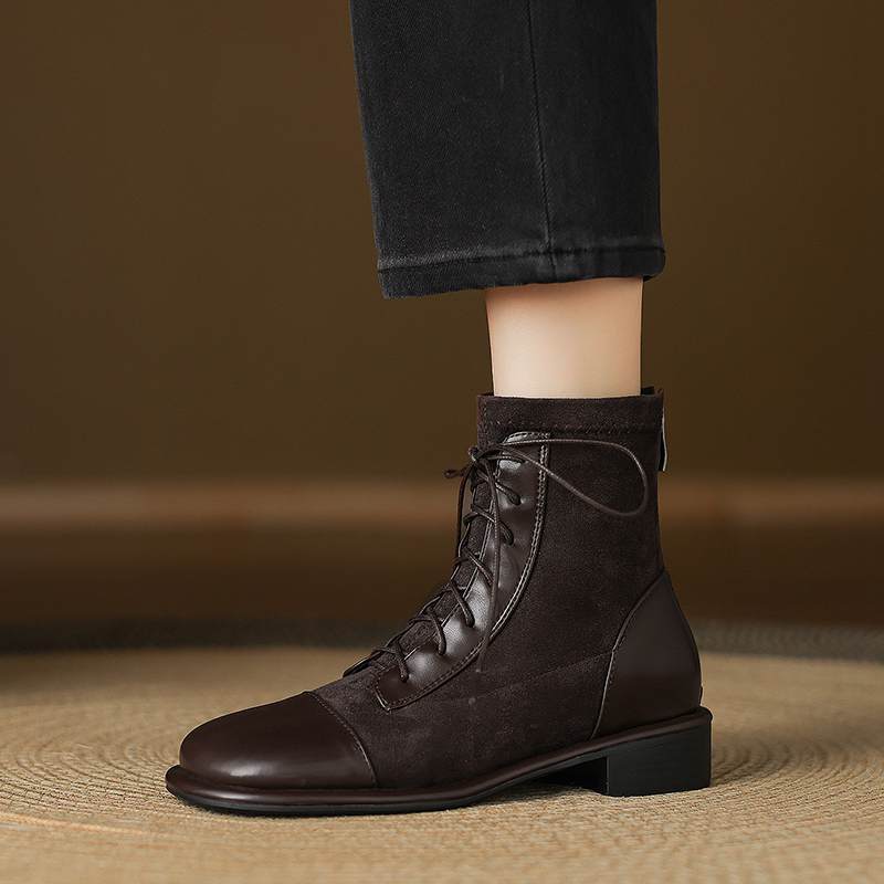 Krazing Po Microfiber Winter Round Toe Size 33 Western Boots Size 43 Lace Up Low Heels European Designer Ankle Boots