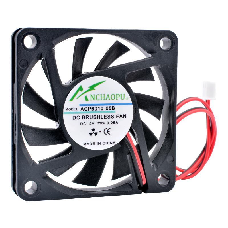 

ACP6010 6cm 60mm fan 60x60x10mm DC5V 12V 24V 2pin Ultra thin cooling fan for chassis CPU power router 5V Sleeve чёрный