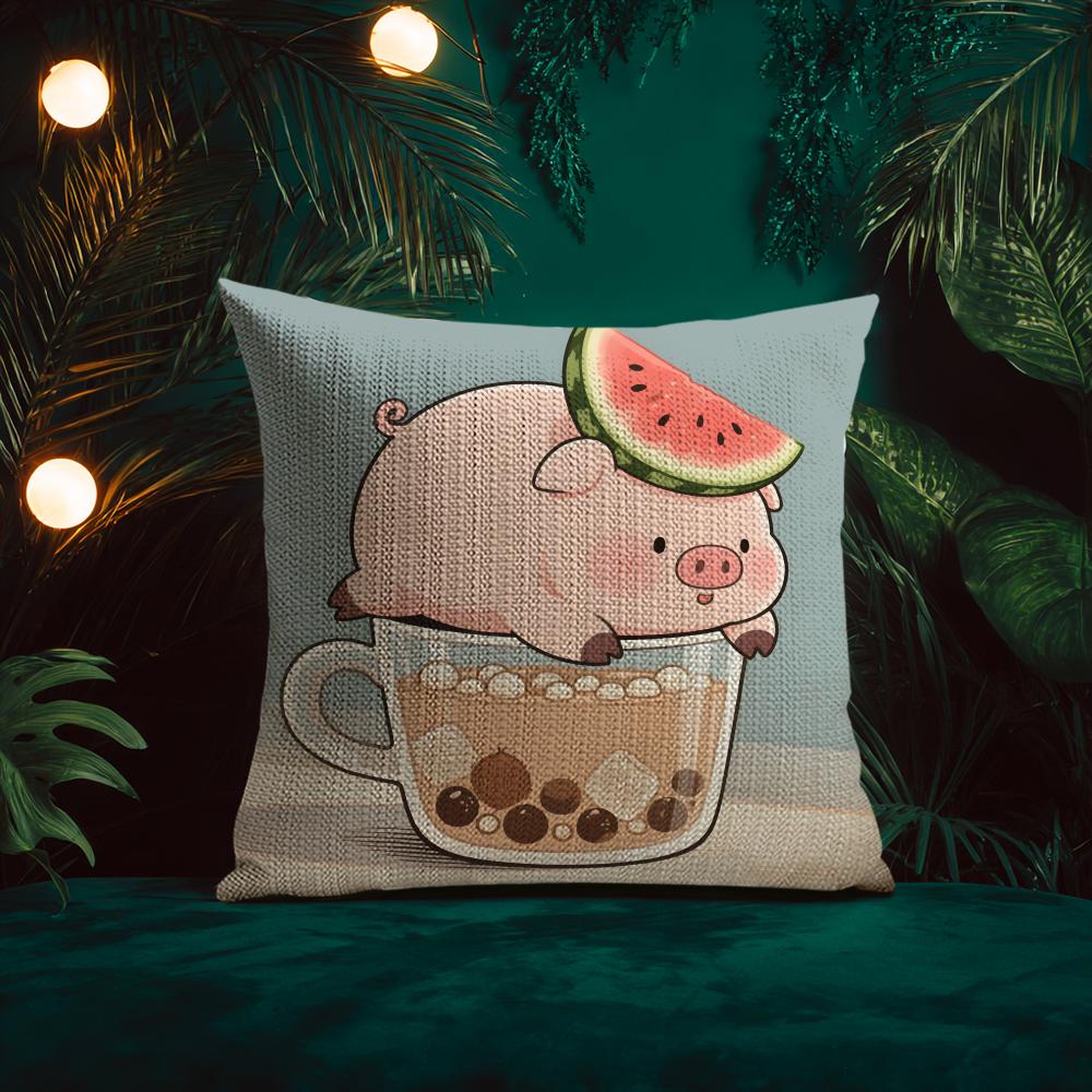 Cute Pig Summer Surprise Cushion Cover Silky elegant Comfort Sofa Bed Invisible zipper Beach pillowcase