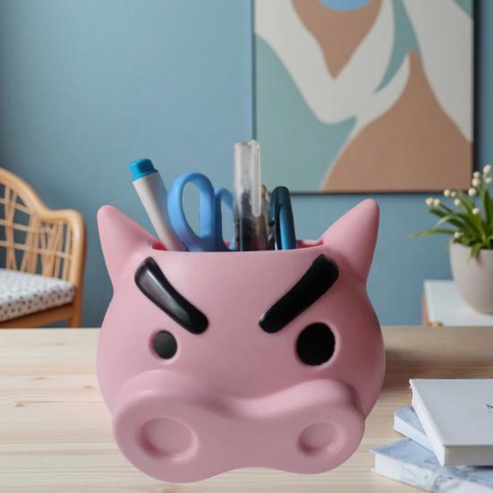 Pen Holder Angry Pig Shape Desk Organizer Large Capacity Plastic Desktop Stationery Storage Box Desk Accessory
