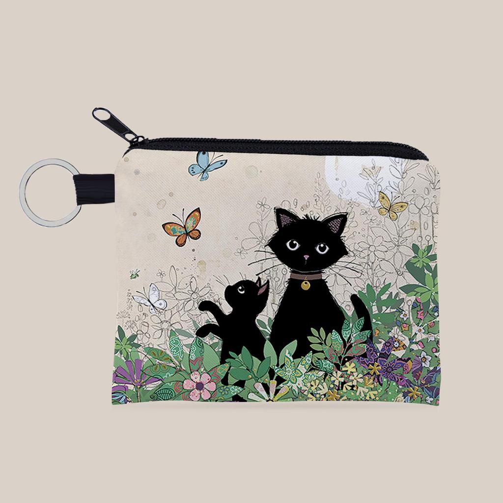 Adorable Cat Print Coin Purse & Keychain Gift for Girls & Women