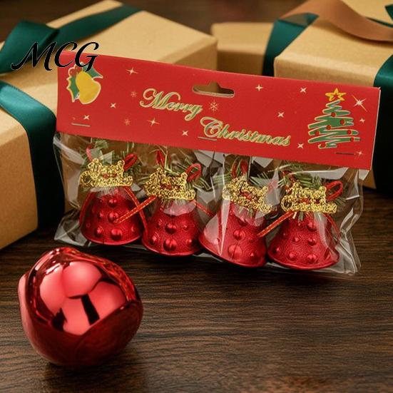 Durable Plastic Base Bell Christmas Ornament with Red Ribbon Bow, Small Jingle Thickened Electroplated Tree Hanging Decoration for Tree, Garland,