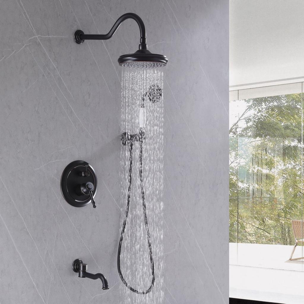 Bathroom Shower Faucet Set Brushed Gold Wall Mounted Rainfall Shower Mixer Tap Black Oil Brush Brass Bath and Shower Faucet Set
