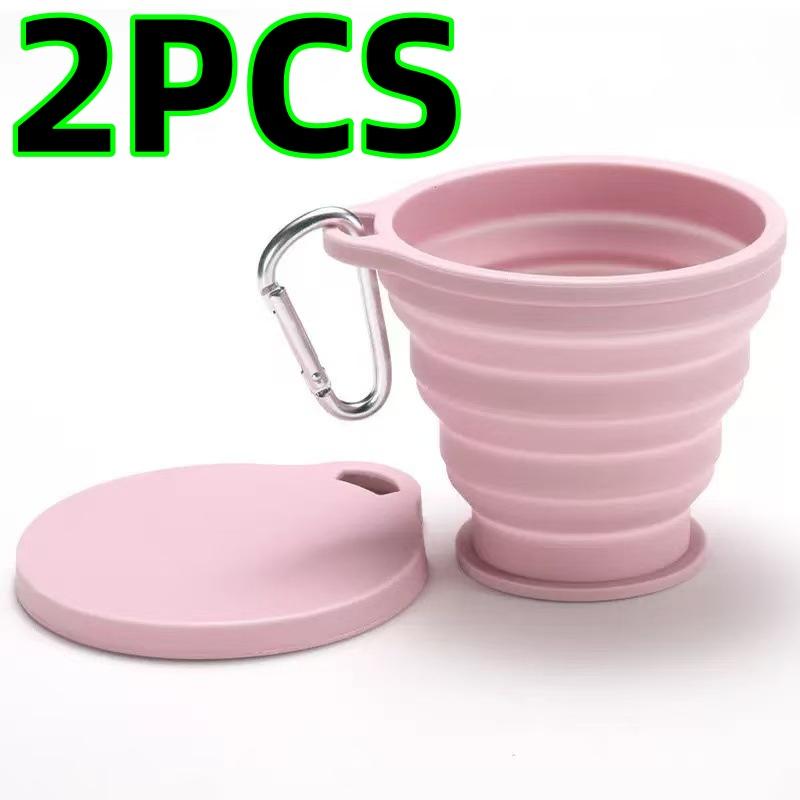 2-Pack Silicone Folding Water Cup, New Style Silicone Folding Cup, Portable Outdoor Travel Eco-Friendly Cup, Water Cup with Lid, Retractable