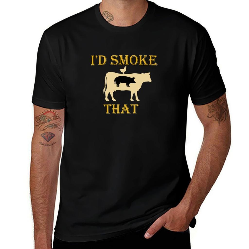 Id Smoke That Cow Grill BBQ Smoker Grilling funny pink pig head ask me about my moo cow TShirt