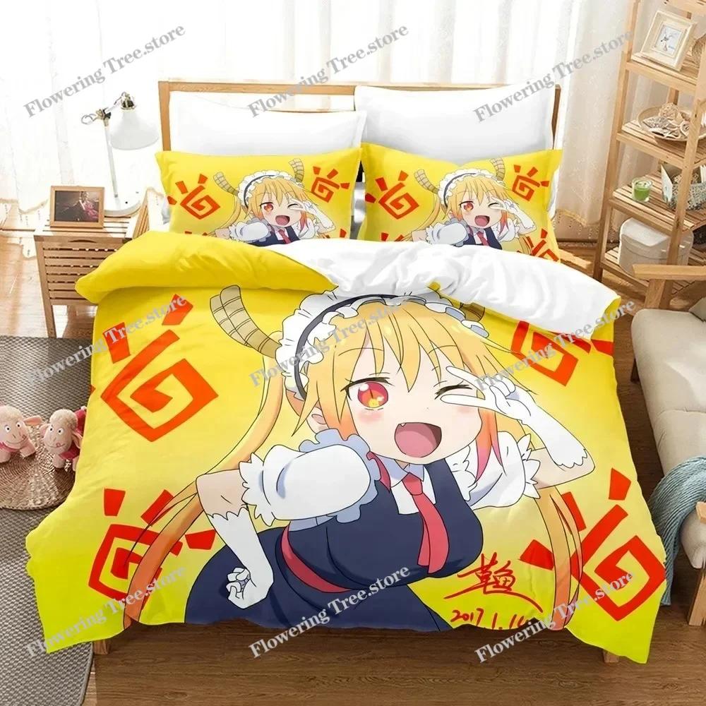 Set Letto Anime Stampato in 3D Miss Kobayashis Dragon Maid Kanna Ragazzi Ragazze Misura Singola Queen Copripiumino Federa Letto Bambini Adulti