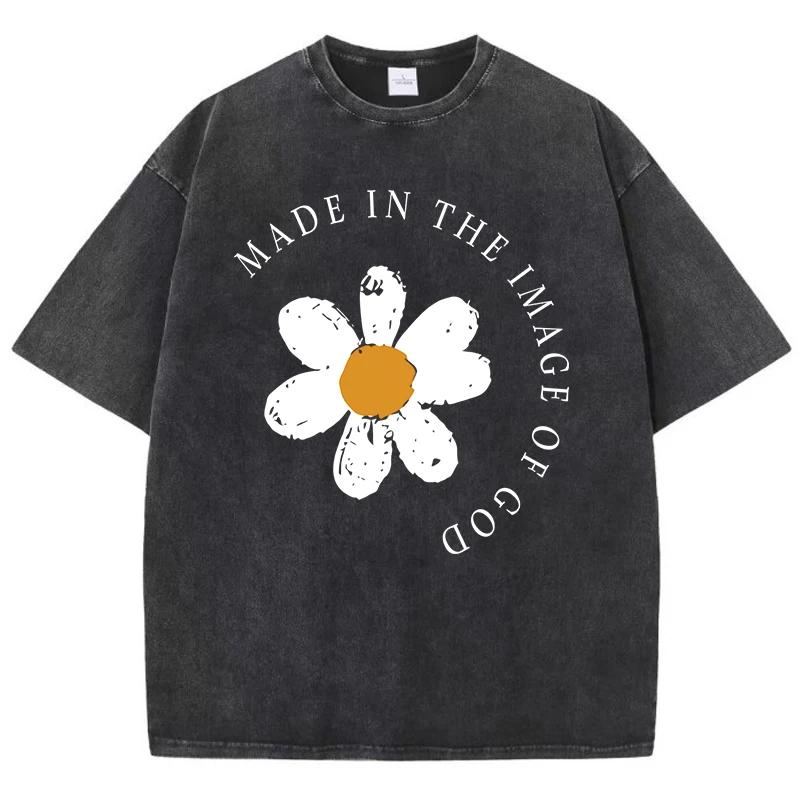 Made In The Image Of God Printed Mans T Shirts Shoulder Drop High-Quality T-Shirt Cool Cartoon Tee Clothing Comfort Novelty Tops