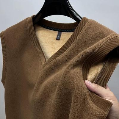 Fleece V-λαιμόκοψη ανδρικό γιλέκο φθινοπώρου και χειμώνα Dad Wear Fleece Παχύ αμάνικο ανδρικό γιλέκο Fleece