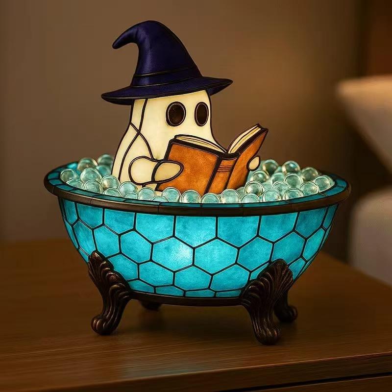 Cute Ghost Reading Book Lamp Halloween spooky night light ornaments