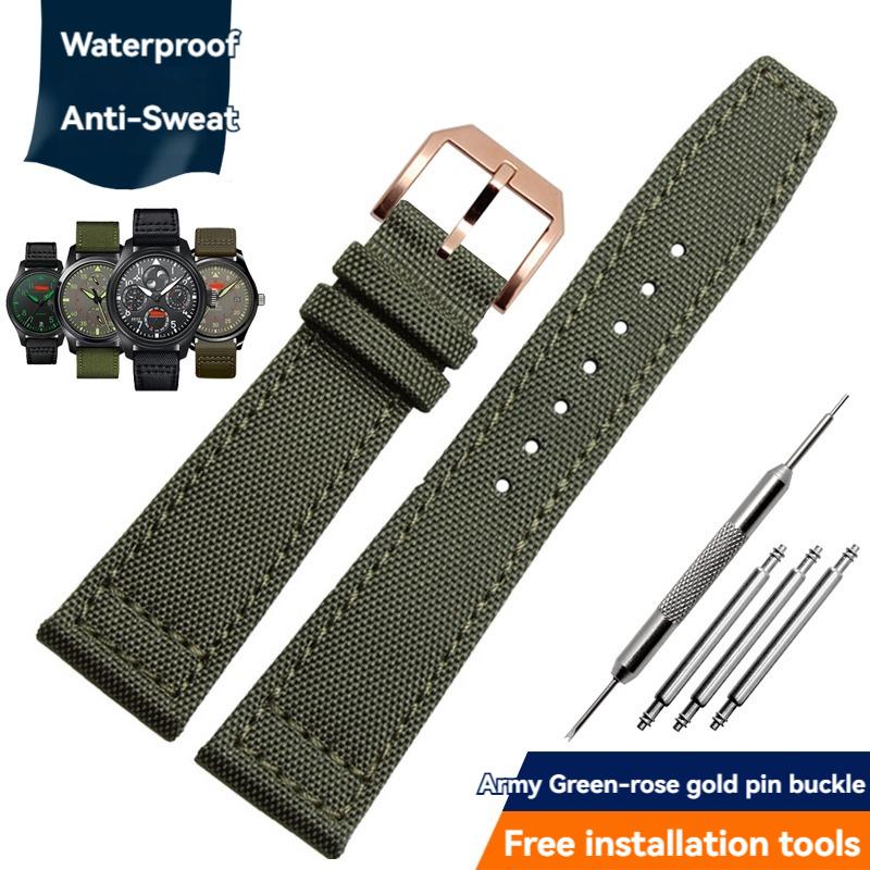 Nylon Canvas Watch Strap for IWC Pilots Portugal Portofino Fabric Cowhide Bottom Watch Chain Men Women Watchband 20mm 21mm 22mm