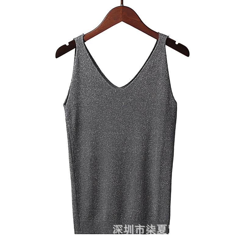 

Women s V Neck Knit Camisole Sleeveless Slim Layering Tank Top Casual Daily Wear OneSize темно-сірий