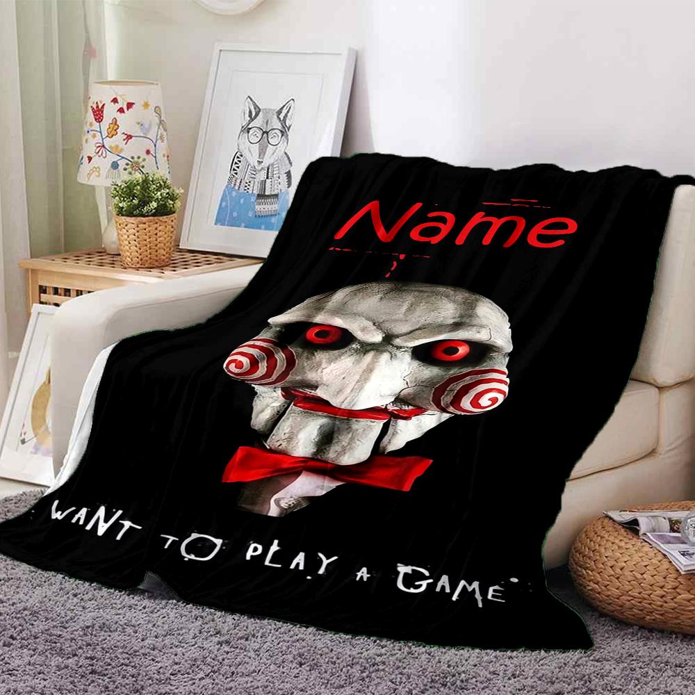 Custom Name Halloween horror Theme Printed Blanket - Perfect for Couch, Bed, Travel & Outdoor Use | Machine Washable, Cozy & Durable.