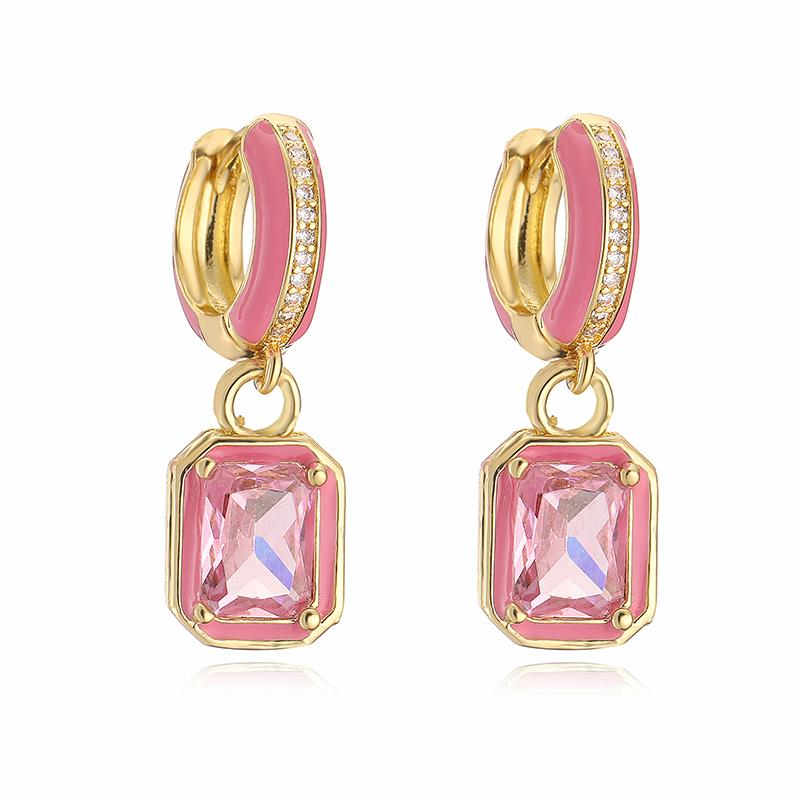 

HECHENG,Rectangle Shape Pendant Earrings Color Enamel Tiny Ear Ring Fashion Accessorie Gifts For Women Trend Party Zircon розовый
