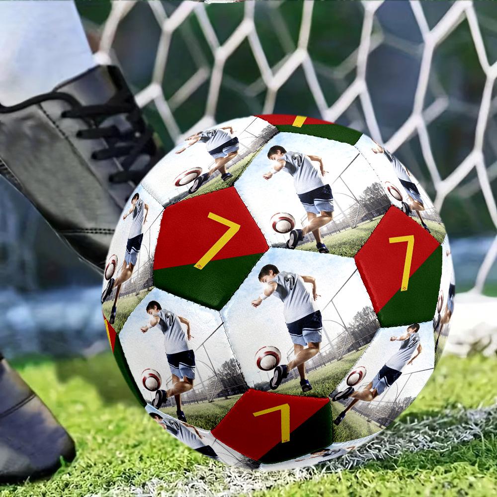 Soccer Player Action Customized Picture Size 5 Soccer Ball Machine-Stitched Indoor/Outdoor Training and Matches Customize Exclusive Personalized Name