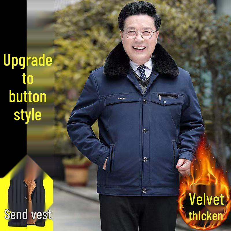 Men's Fleece-Lined Winter Jacket: Thick, Warm, Short Style for Middle-Aged & Elderly – Perfect for Autumn & Winter.
