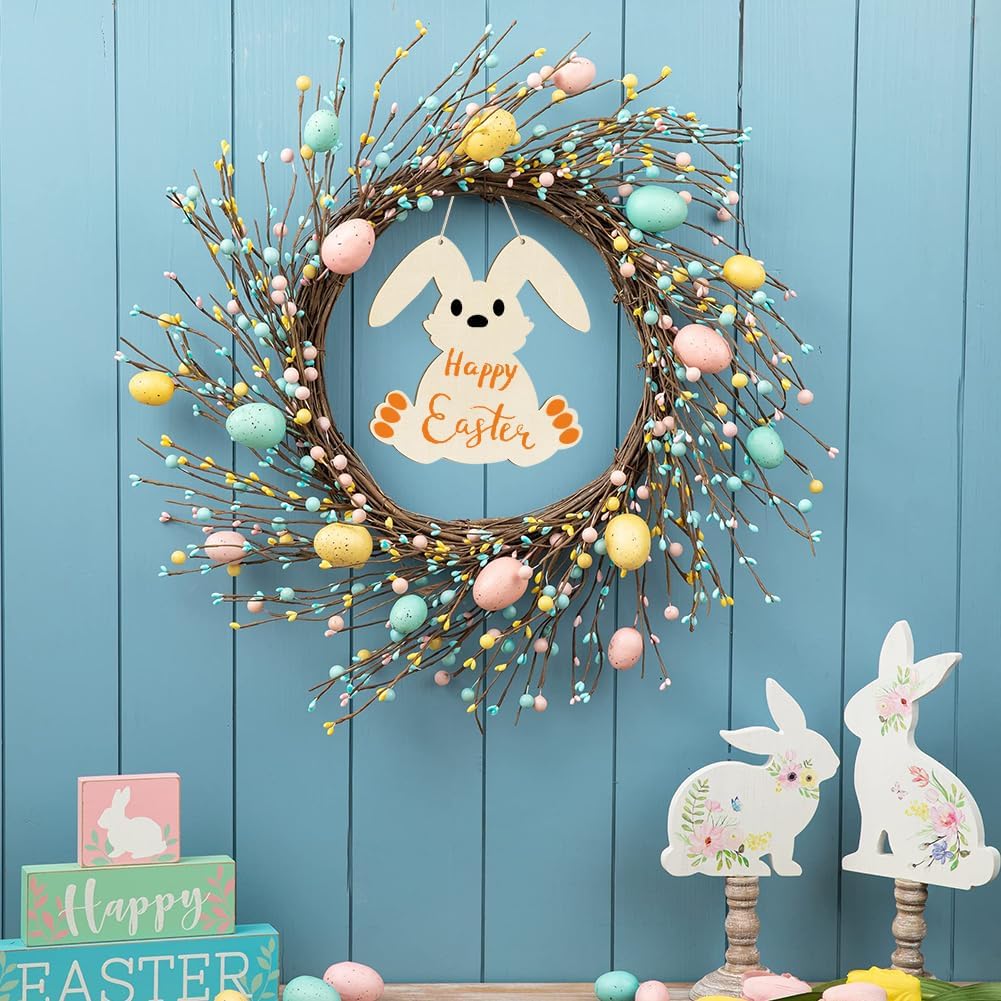 5 Pcs 11.6" Wooden Easter Ornaments to Paint Large Size Bunny Cutouts DIY Blank Unfinished Wood Discs Ornament Bunny Door Sign for Home Crafts