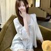 French Premium Long-sleeved Ice Silk Pajamas Women's Summer New Lace Loungewear Cardigan Shorts Set