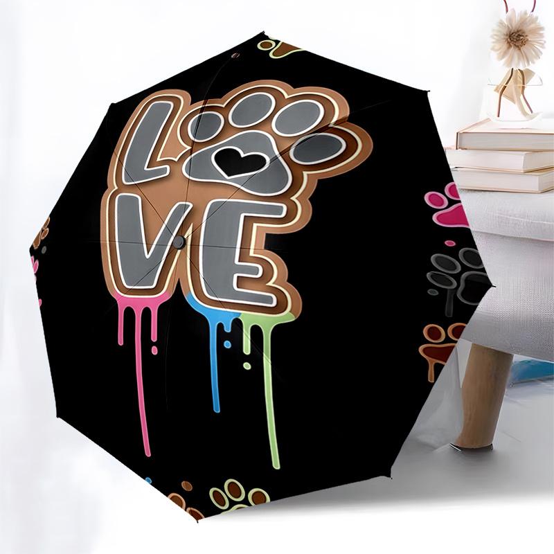 Love Paw Print Automatic Folding Umbrella:Portable 3 Fold Design with 8 Bone Iron Frame Perfect Gift for Fans and Travelers0119b