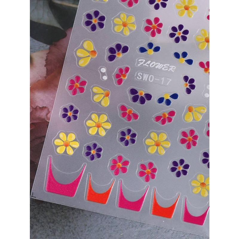 1pcs Colorful Flower 5D Embossed Nail Stickers French Floral Nail Art Design Summer Decals DIY Adhesive Slider Summer Manicure Decor Nail Supplies