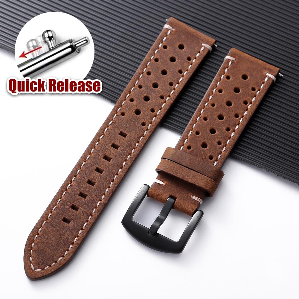 

18/19/20/21/22/24 мм Универсальный Ремешок для часов из натуральной воловьей кожи с металлической черной пряжкой, винтажный ремешок для мужчин и женщин, дышащий браслет-ремень 19mm