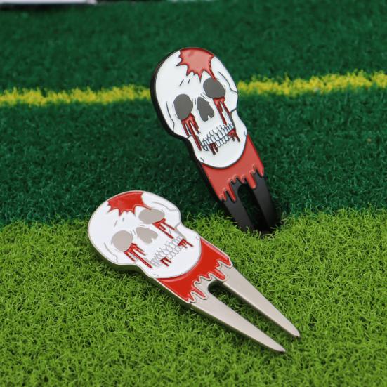 Skull Golf Divot Repair Tool Zinc Alloy Magnetic Ball Marker Holder Metal Green Fork Tool Golf Accessories Men Women Golfer Enthusiasts Gift