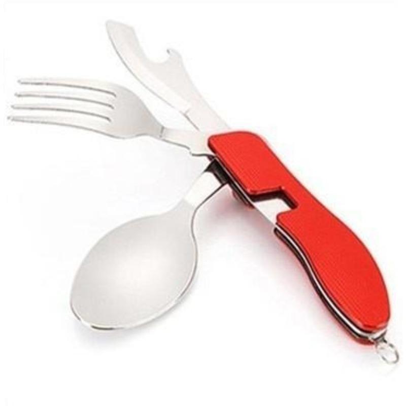 

Многофункциональная походная посуда 4 в 1, складные карманные наборы из нержавеющей стали для кемпинга красный