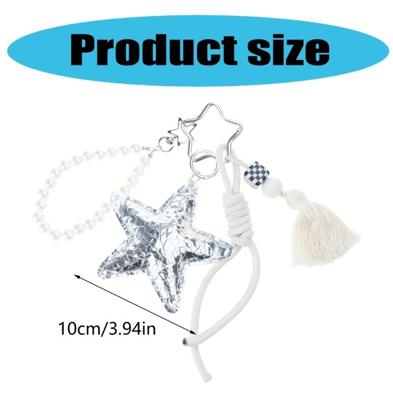Elegant Star Pearls Beaded Keychain Charm with Tassels Bag Accessories for Handbags Backpacks and Purse Decorations