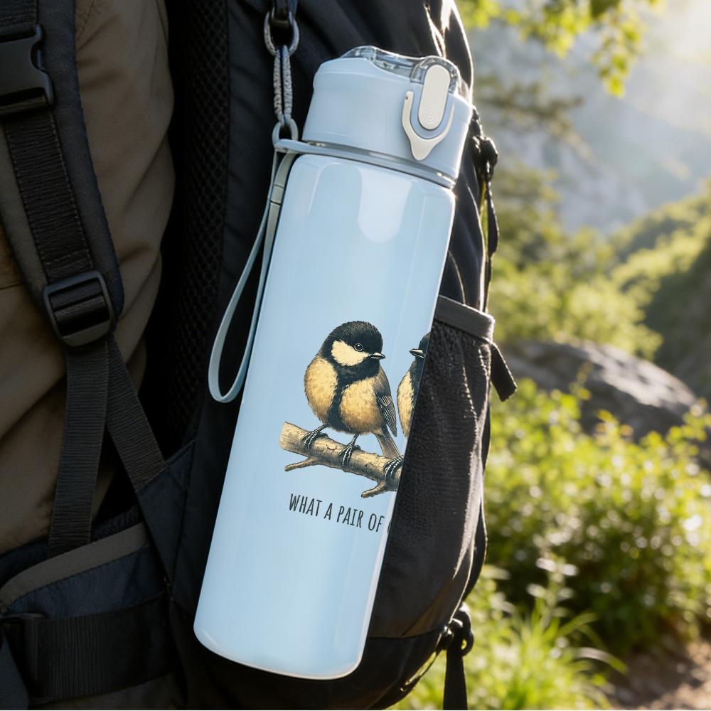 1PC Two Small Wild Birds Retro Print 750ml colorful plastic sports water bottle leakproof pop up lid with straw for outdoor work home use