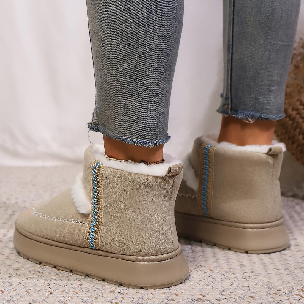 Lace-Trimmed Ethnic-Style Fashion Snow Boots for Women Half-Slip-On Design for Fall/Winter Indoor & Outdoor Use Plus Size Cotton Boots