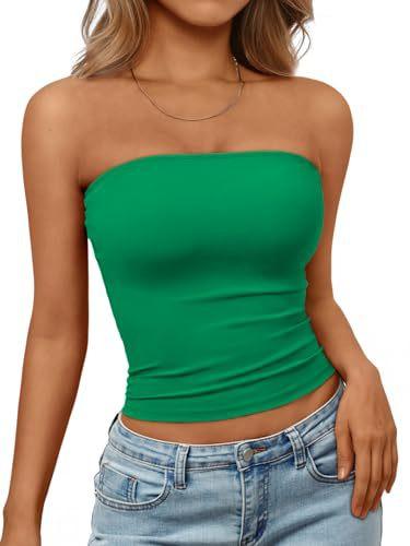 Top a tubino senza maniche da donna, senza spalline, Streetwear, tinta unita, Bustier, vestibilità aderente, elasticizzato, estivo, casual, da indossare tutti i giorni, Canottiera