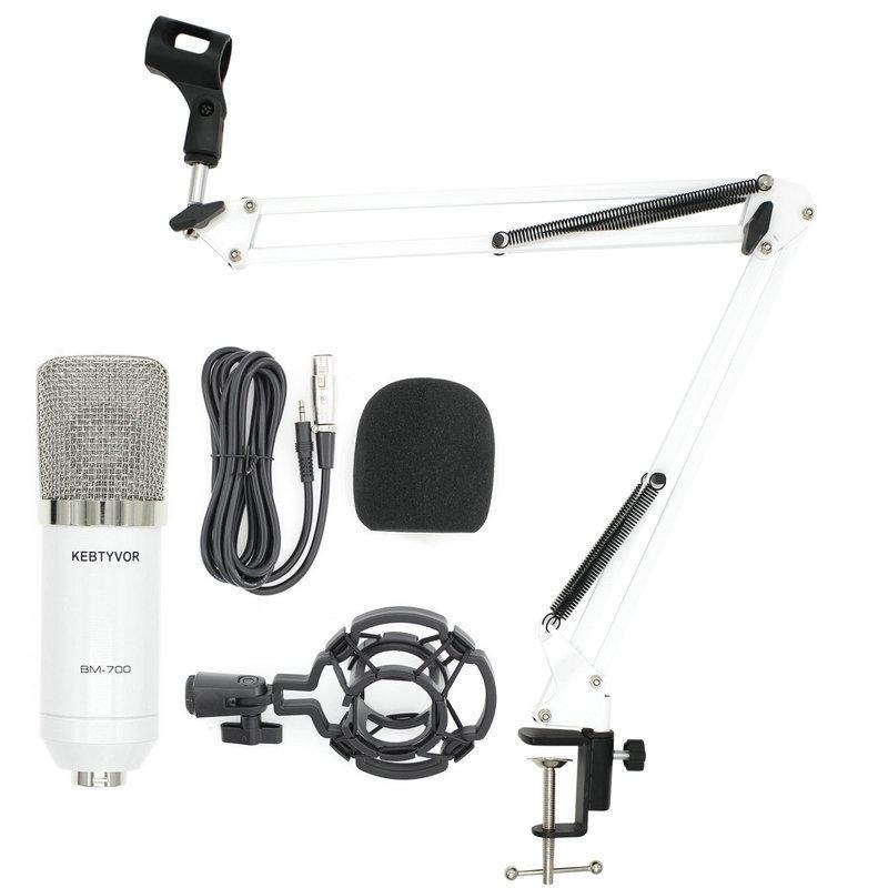 BM700 Large Diaphragm Condenser Microphone with External Sound Card for Computer Recording and MC Hosting