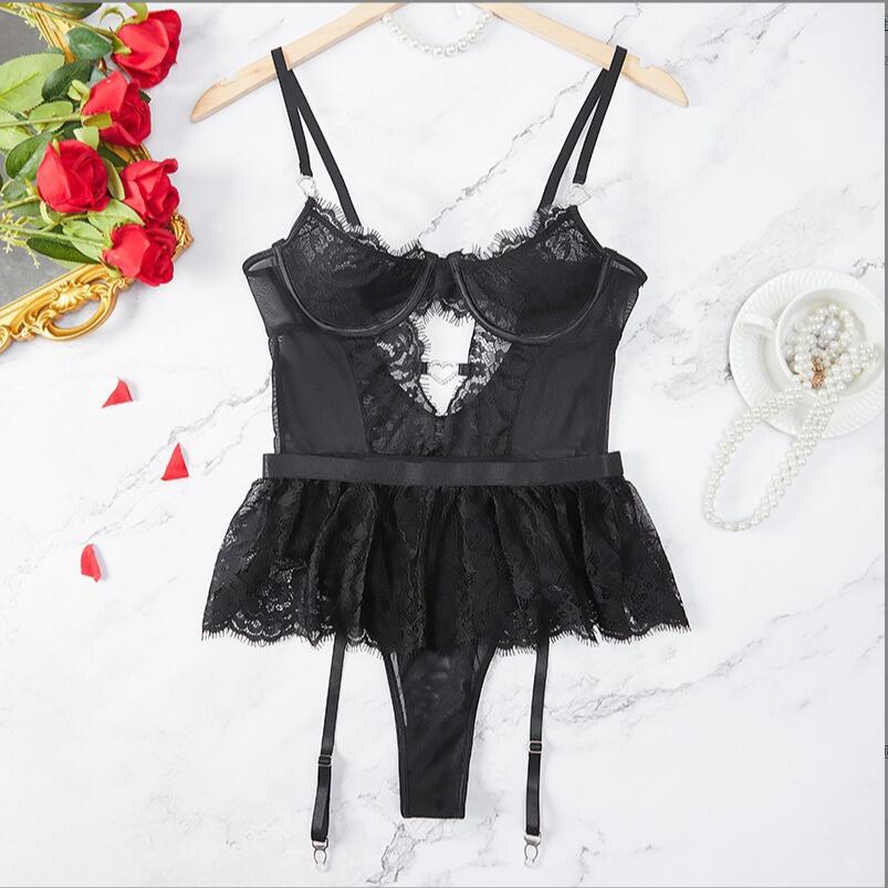 Lenceria Mujer Sexy Push Up Bras Sexy Outfits Bra Panties Set G-string Garter Belt Lenceria Set Lace Dress Women's Intimates