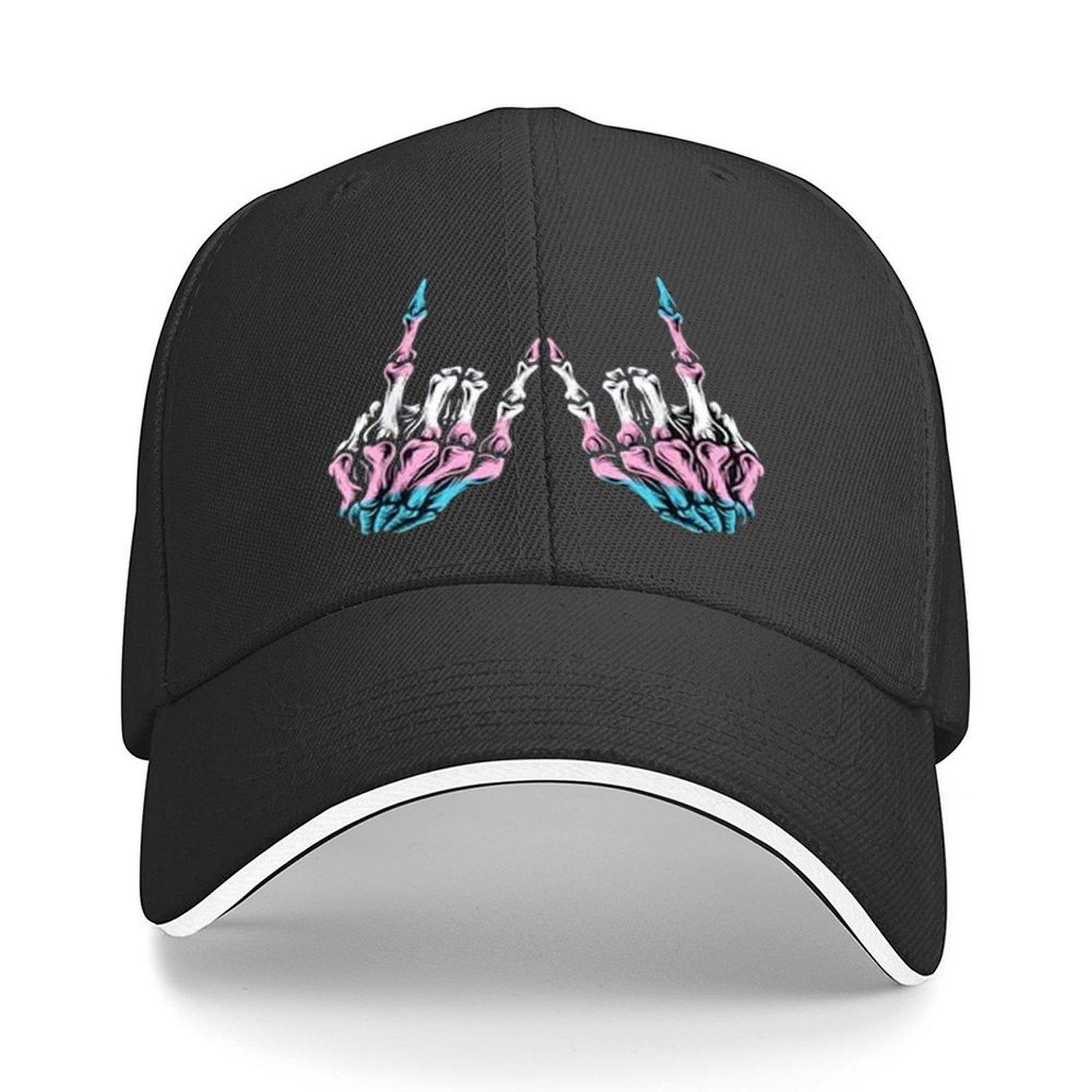 Trans Pride Skeleton Hand Rock Baseball Cap Polyester Adjustable Cool Hip Hop Casual Hat Unisex One Size