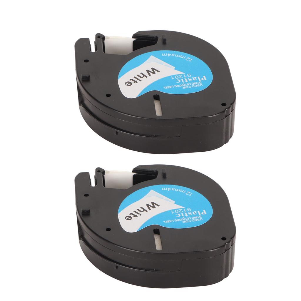 2Pcs Label Maker Tape 12mm Wide 13ft Long Waterproof Oil Resistant Black On White Labeler Tape for