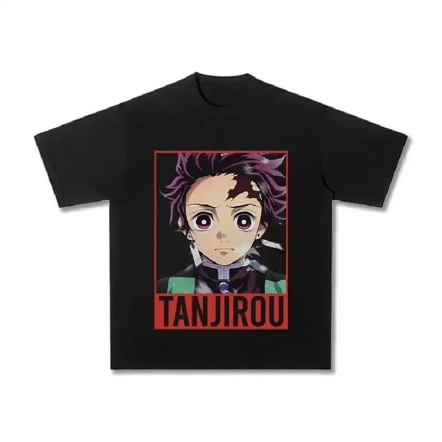 Unisex T-shirt Ghost Extermination Blade Tanujiro Anime T-Shirt Men's and Women's Summer Retro Loose Casual Top Tide