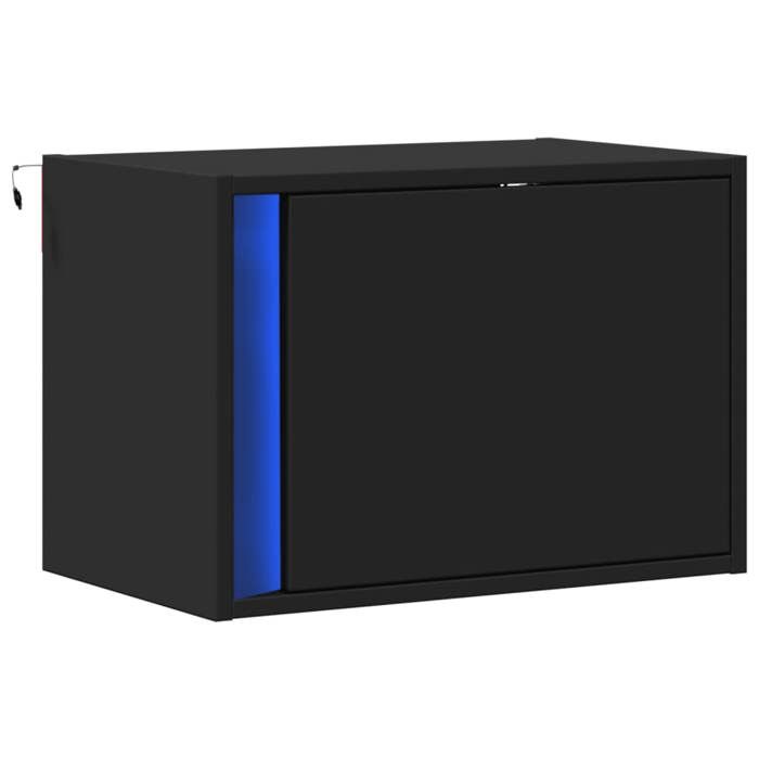 VidaXL Table de chevet murale avec lumières LED noir, table de chevet flottante, support de téléphone, table de chevet à LED 852091