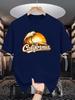 Unisex Beige Crew Neck Tee Vintage California Cursive Logo Giant Ocean Wave Orange Sunset Surf Coast Retro Holiday Cotton Top