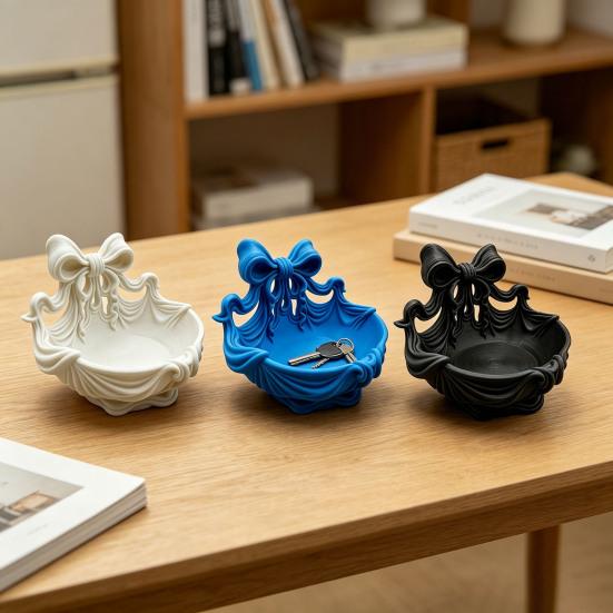 Französisches Schleifen Schmuckschale 3D Gedruckter Organizer mit texturiertem Schleifen-Design Multifunktionale Aufbewahrung für Ohrringe Armbänder Schlüssel Geschenk