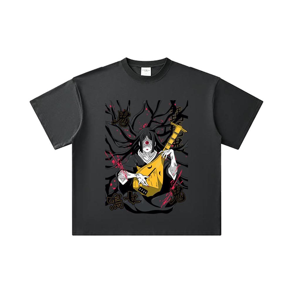 260 GSM Double Yarn 32 Count 100% Cotton Demon Slayer V54 Nakime Print Unisex Heavy Cotton T Shirt