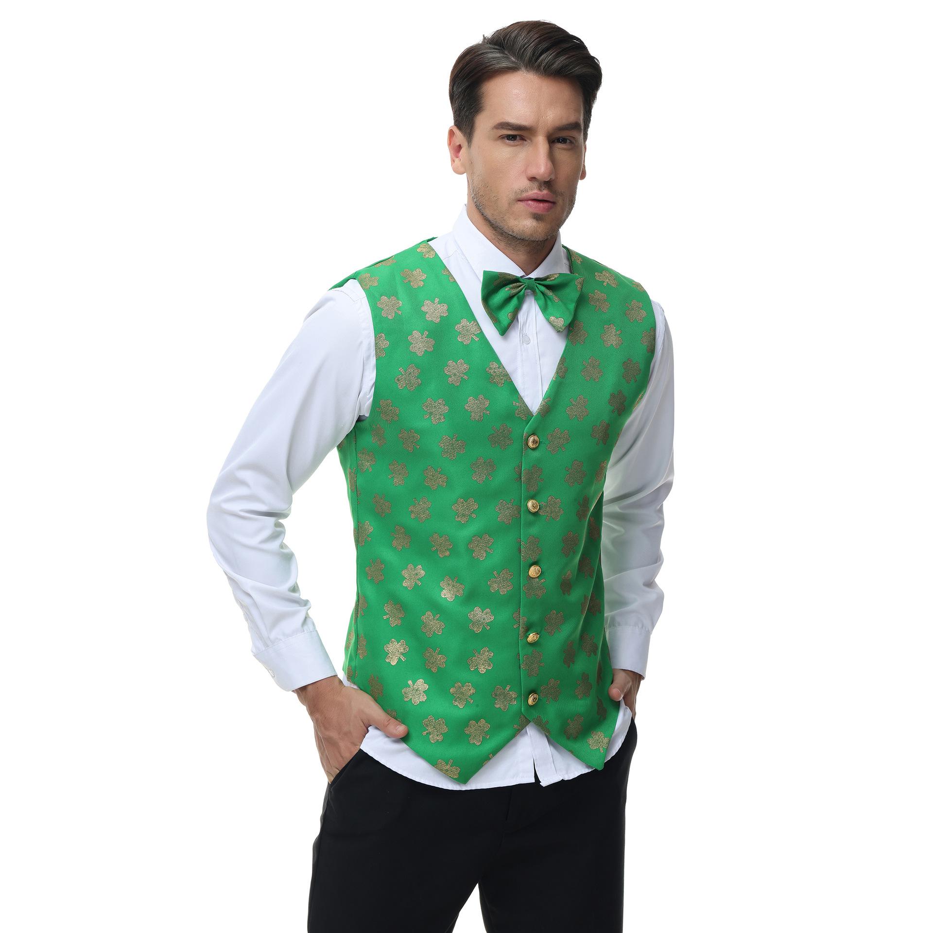 

Oktoberfest men s waiter vest clothing cos suit, green printed wine party men s vest M