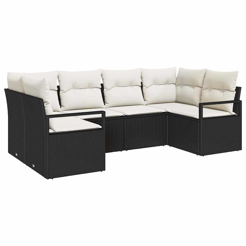 6 Piece Sofa Set with Cushions Black Poly Rattan