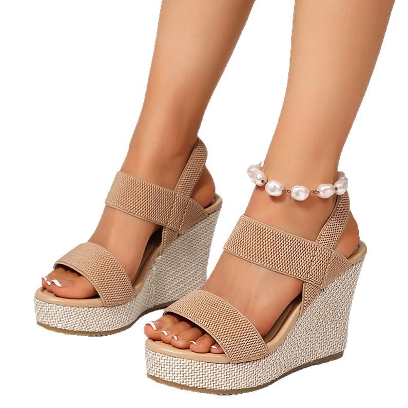 New 2025 summer fish mouth fashion thick sole elastic foot comfortable large size sandals women