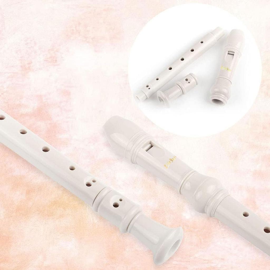 Everjoys German-Style C Key Flute Set 8-Hole Full-Size Detachable 3-Piece ABS Music Recorder with Cleaning Rod Bag Fingering Chart Milky White