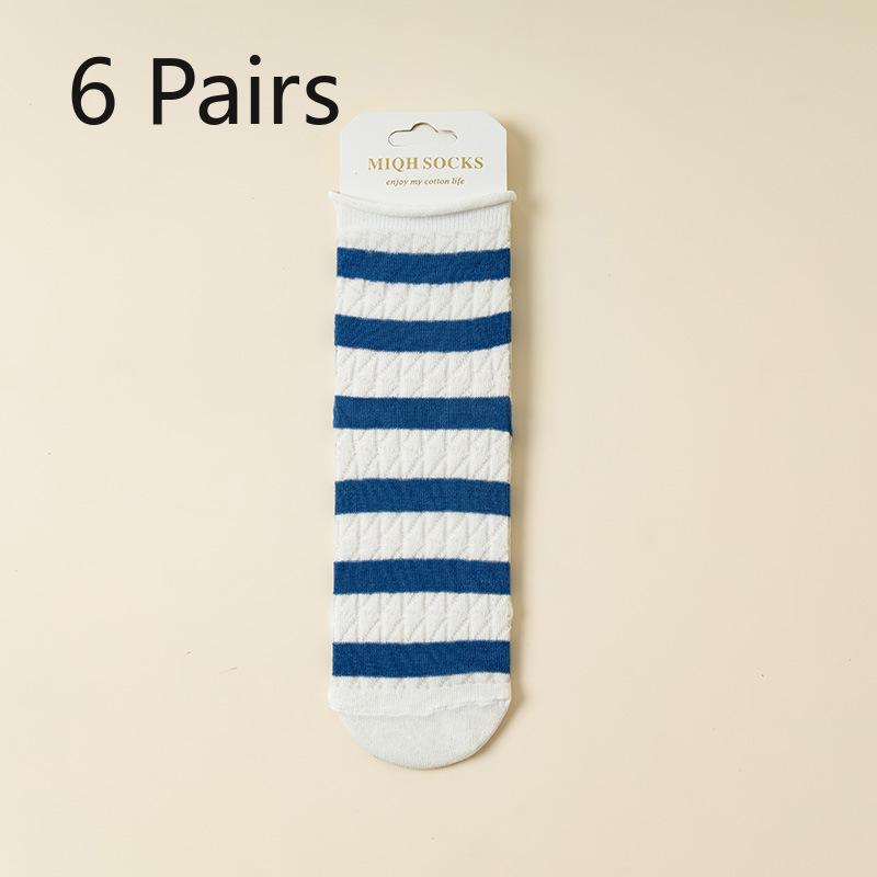 10 Pairs of Girls Spring and Summer Striped Fresh Mesh Breathable Straight Tube Stack Socks