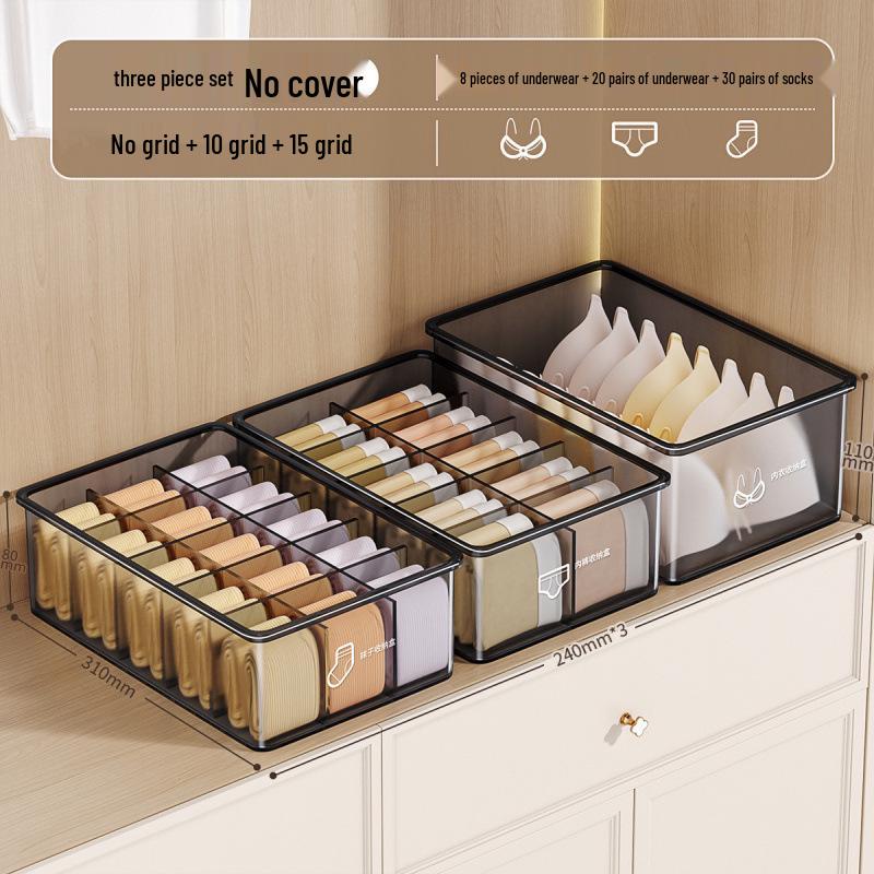 Drei-in-Eins Intimwäsche-Organizer mit Deckel: Aufbewahrungsbox für Unterwäsche, Slips & Socken