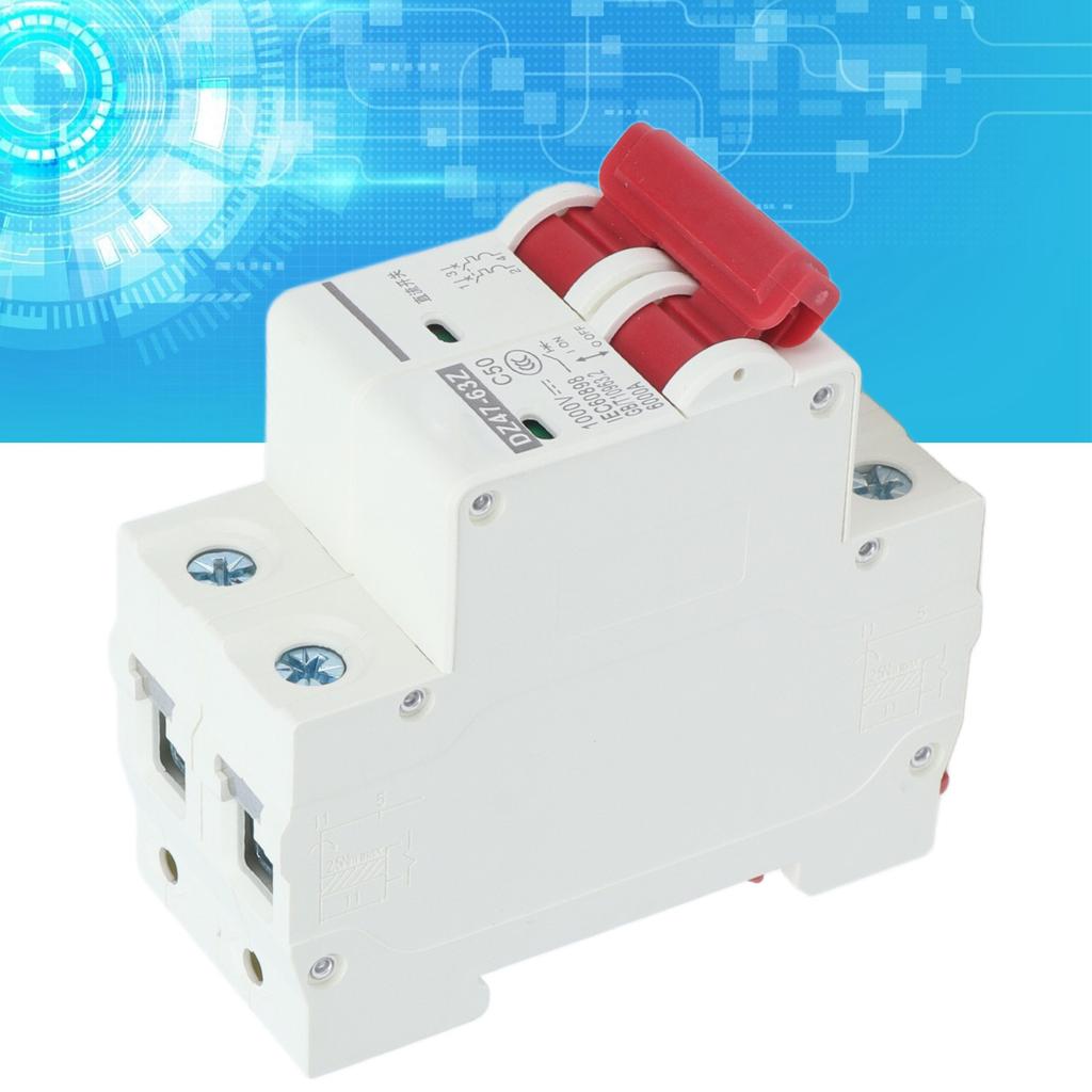 DC Miniature Circuit Breaker 2P Solar PV System Isolator DIN Rail Mount 1000V 50A DZ47‑63Z C50