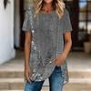 Túnicas Casuales Informales para Mujer con Estampado, Cuello Redondo, Dobladillo Irregular y Manga Corta