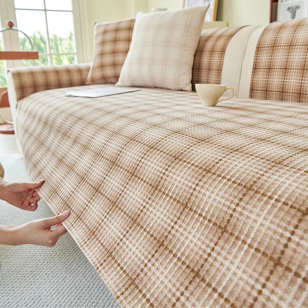 

1 шт. нескользящий коврик для дивана из шенилла, чехол для домашнего животного, одеяло для гостиной, роскошная подушка для сиденья, защита дома 2seat 70x120cm хаки