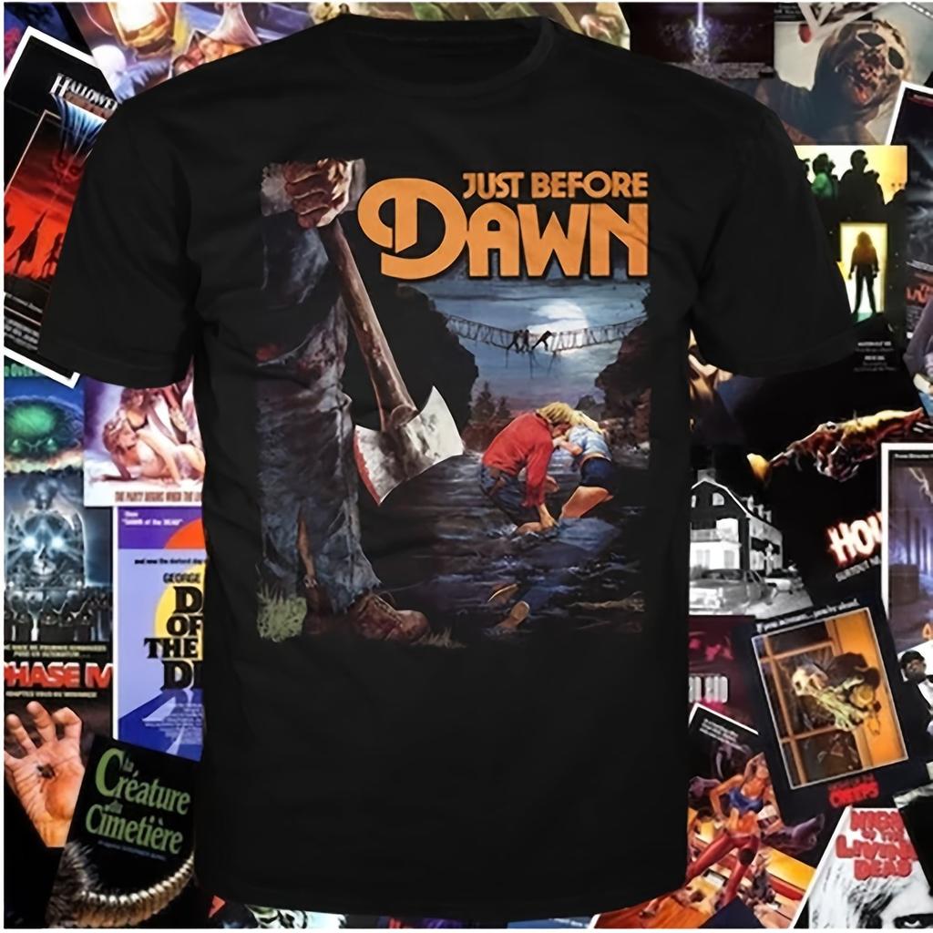 Unisexs Pre Dawn Movie Tshirt with Retro 1970s Horror Movie Pattern Tshirt Featuring Iconic Characters
